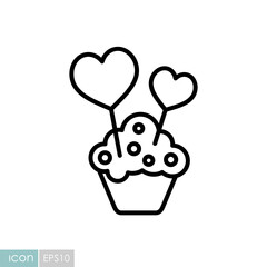 Cupcake with two hearts vector icon