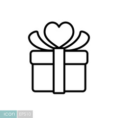 Gift box sign icon. Present with heart love symbol