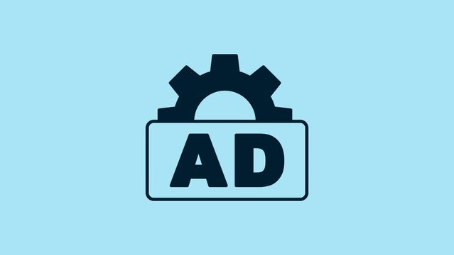 Blue Advertising icon isolated on blue background. Concept of marketing and promotion process. Responsive ads. Social media advertising. 4K Video motion graphic animation