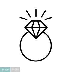 Vector wedding ring with a diamond icon