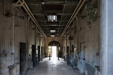 Detail of the central corridor of the cells of the punished prisoners in Old Joliet prison