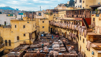 Fez , Fes , Morocco - Concerie, leather Tanneries - Africa