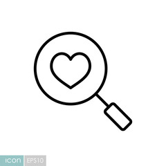 Heart search vector icon. Valentines day symbol