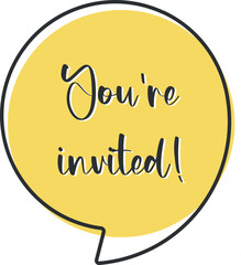 You're invited comic speech bubble in pop art style. Comic speech. Dialog window. Yellow banner for sale.
