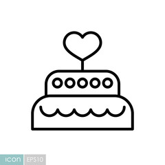 Wedding cake dessert with heart vector icon