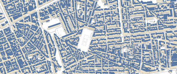 Urbanisme et territoire - Rendu 3d plan cadastral avec limites de parcelles et bâtiments 3d du centre ville d'une métropole