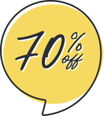 70 percent off. Colorful yellow speech bubble with quote. Blog management, blogging and writing for website. Concept poster for social networks, advertising, banner