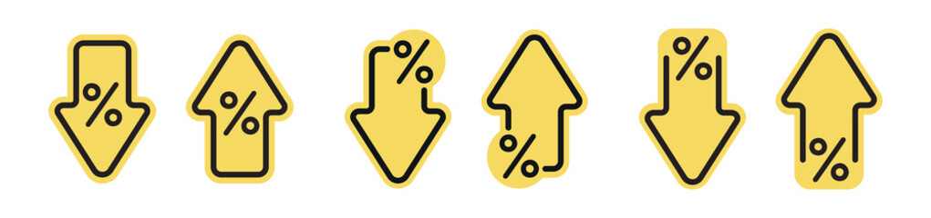 Percent arrows stickers, logo, icon. Growth and reduction- discount.