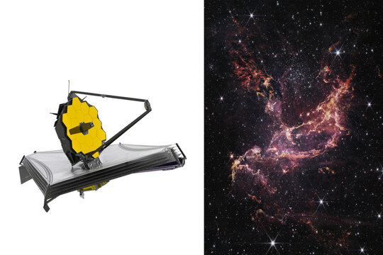 James Webb Space Telescope looking at Star Formation in Cluster's Dusty Ribbons. Astronomy science.