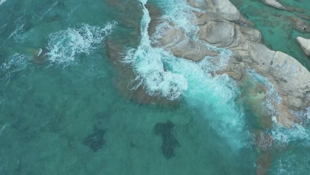 Rocky sea coast of Cyprus drone flight