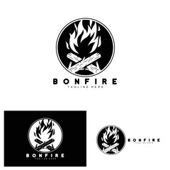 Campfire Logo Design, Camping Vector, Wood Fire And Forest Design