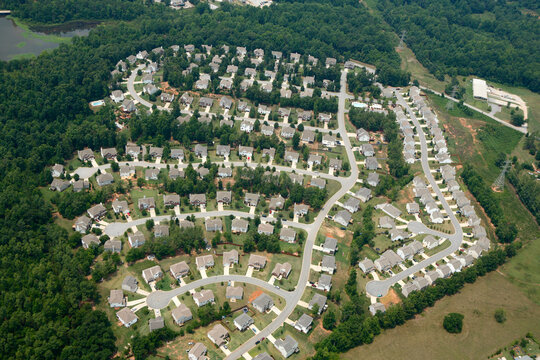 Aerial view of planned communities in the suburbs of Greenville SC