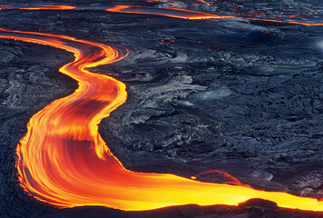 Lava river flowing from the Kilauea Volcano.