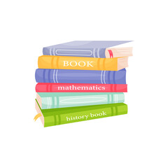 Vector illustration stack of books, book club, on white background, books in different colors, isolated illustration