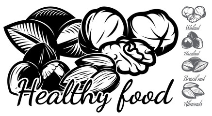 Fototapeta premium Healthy food. Set of vector templates for design. Elements to promote a healthy lifestyle