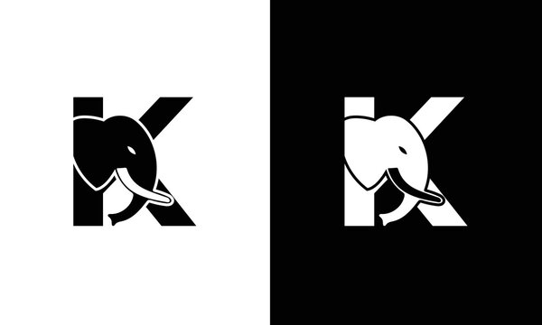 Initial letter K with Elephant Abstract Vector Logo. Modern Elephant K Letter Alphabet Logo Design Template.