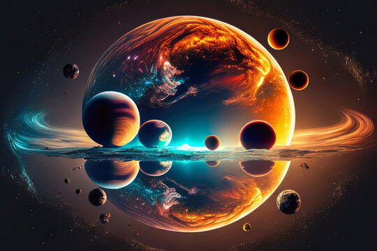 Abstract multiverse with galaxies in the background. Generative Ai