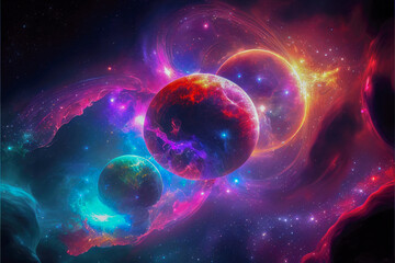 Multiverse with nebulae and galaxies in the background. Generative Ai