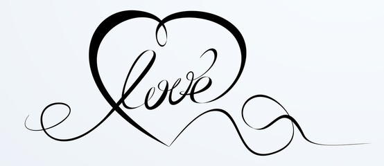 Love lettering. Calligraphic flourish love word.