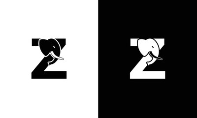 Initial letter Z with Elephant Abstract Vector Logo. Modern Elephant Z Letter Alphabet Logo Design Template.