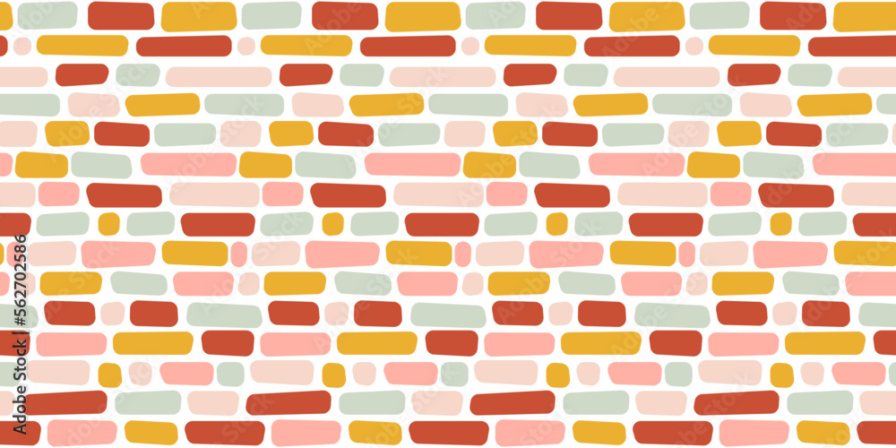 Aufkleber hand drawn abstract bricks. vector brick wall painted and seamless. colored red and pink bricks bloc