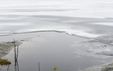 Close-up of the edge of ice cover on a lake