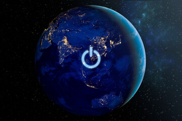 blackout concept with power button on earth planet elements on this image furniched by NASA - obrazy, fototapety, plakaty