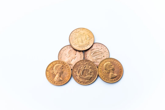 Vintage looking Range of British half penny coins (UK currency)