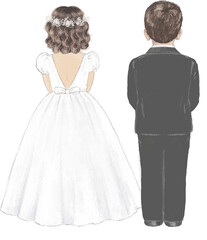 Girl and boy on their First Holy Communion, hand drawn illustration - 562702955