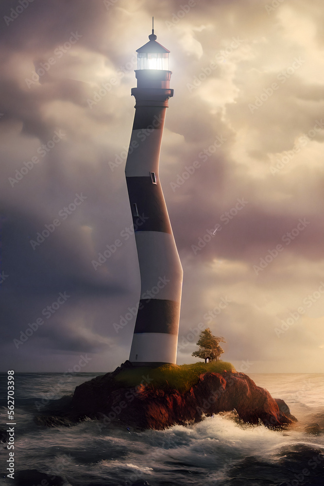 Canvas Prints a beautiful lighthouse at the ocean created with generative ai technology