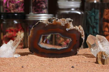 Agatized Coral With Quarts Crystals on Australian Red Sand