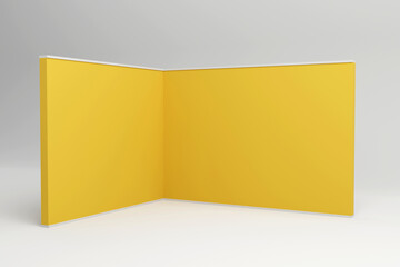 Empty exhibition stand hall with white walls. Trading room, presentation conference hall. 3d render