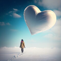 Girl with white valentines balloon, Created with Generative AI