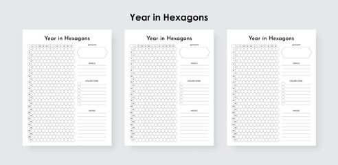 Year in Hexagons Printable Yearly Mood Tracker, Yearly Activities, Yearly Goal Tracker