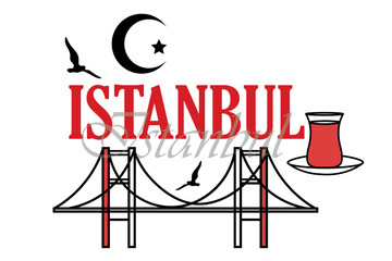 Istanbul, city symbols icon, vector, illustration