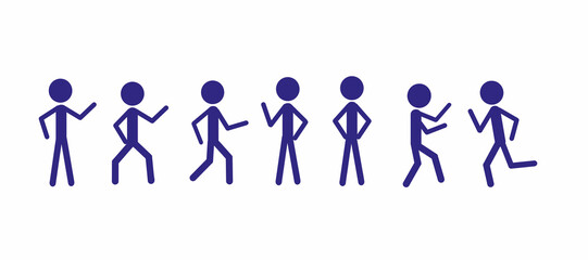 a set of icons is a stick of a man, a pictogram, a figure of a man, various poses, a symbol of a man isolated on a white background