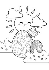 Happy Easter Holiday Decorated Egg Coloring Pages A4 for Kids and Adult