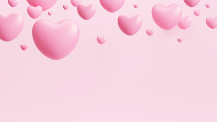 Hearts background Valentine's day banner 3D render
