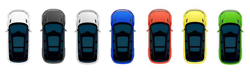 SUV auto, of road car top view. Colorful set of vector illustrations of different colors of one car. Vector isolated on white