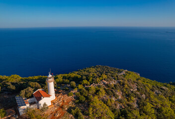 Gelidonya lighthouse on Lycian Way Antalya Aerial Top View. Concept beauty travel place Turkey