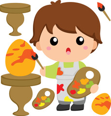 Happy Easter Kids Holiday Activity Decorated Egg Illustration Vector Clipart