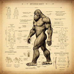 The anatomy of bigfoot conceptual diagram sketch - obrazy, fototapety, plakaty