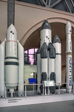 Сarrier rockets built by RSC Energia in the Museum of Cosmonautics in Moscow: Moscow, Russia - August 03, 2022