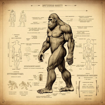 The Anatomy Of Bigfoot Conceptual Diagram Sketch Created With Generative AI