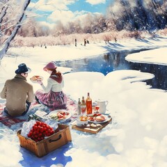valentines winter picnic. Created with Generative AI