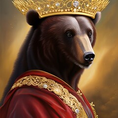 bear with crown, bear painting, digital illustration, Generative AI.