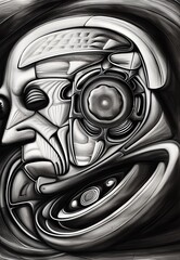 Abstract humanoid face. Charcoal drawing. Generative AI.