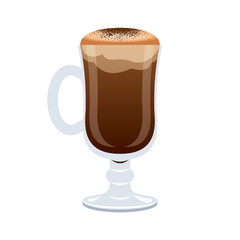 Coffee with foam in a glass cup icon vector. Irish coffee cup graphic design element isolated on a white background. Cappuccino with fluffy milk foam icon vector