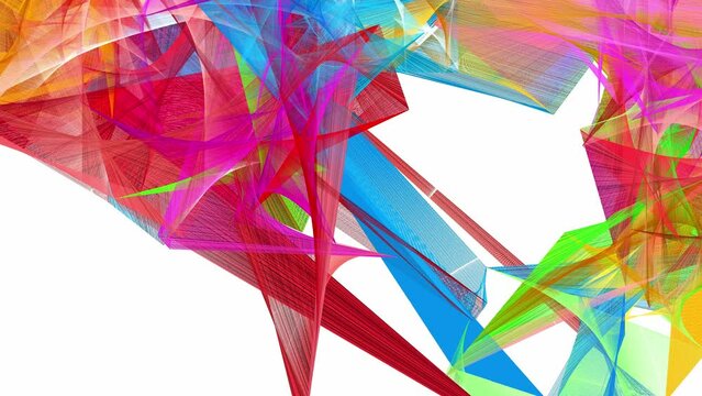 Abstract multicolored painting animation of polygons moving on white background. Artificial intelligence concept of digital art