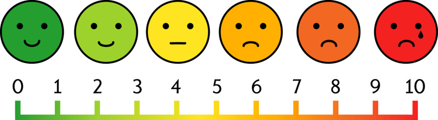 Printable pain scale chart on isolated background. Vector illustration.